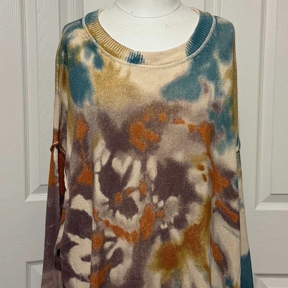 NATURAL LIFE Taylor Oversized Multicolor Tie-Dye Pullover Cotton Sweater - Picture 3 of 8